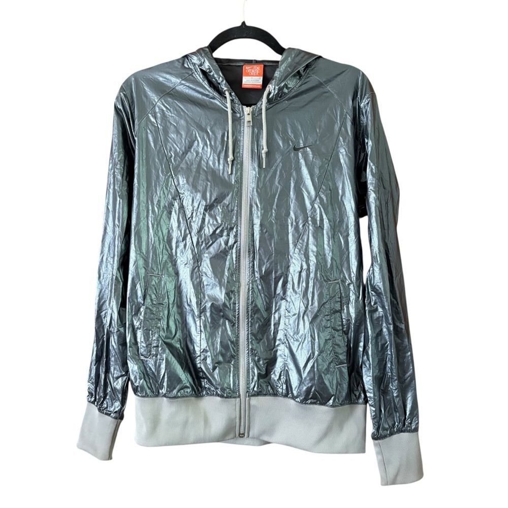 Nike Silver Metallic Full Zip Hoodie Size Large Activewear Shiny Futuristic